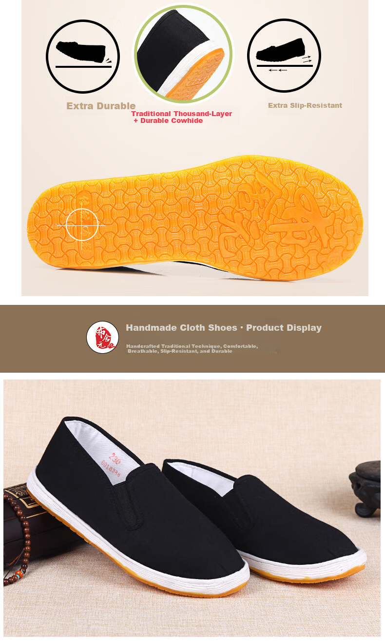 Busheyuan Traditional Handmade Thousand-Layer Sole Cloth Shoes Women Single Shoes Beef Tendon Sole Old Beijing Cloth Shoes Women YW08 Black 35 9