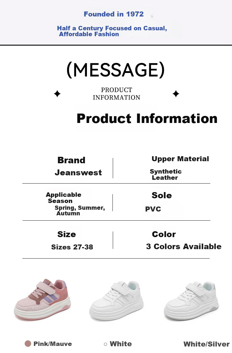 Jeanswest Boys Lightweight Casual Sports Shoes Mid-Large Kids School Versatile White Sneakers Children's Skate Shoes C1A033 White/Silver Size 27 2