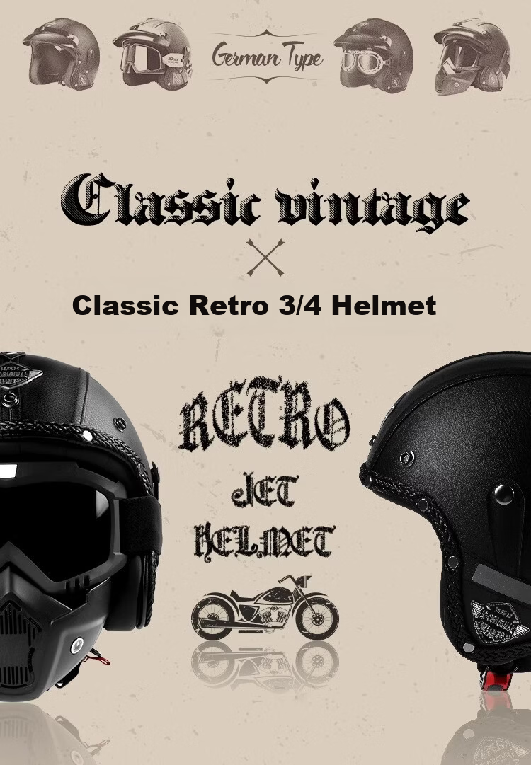 VGV 3C Certified Motorcycle Helmet, Summer Electric Bike Half Helmet, Retro Three-Quarter Helmet, Black And Gray, XL 1
