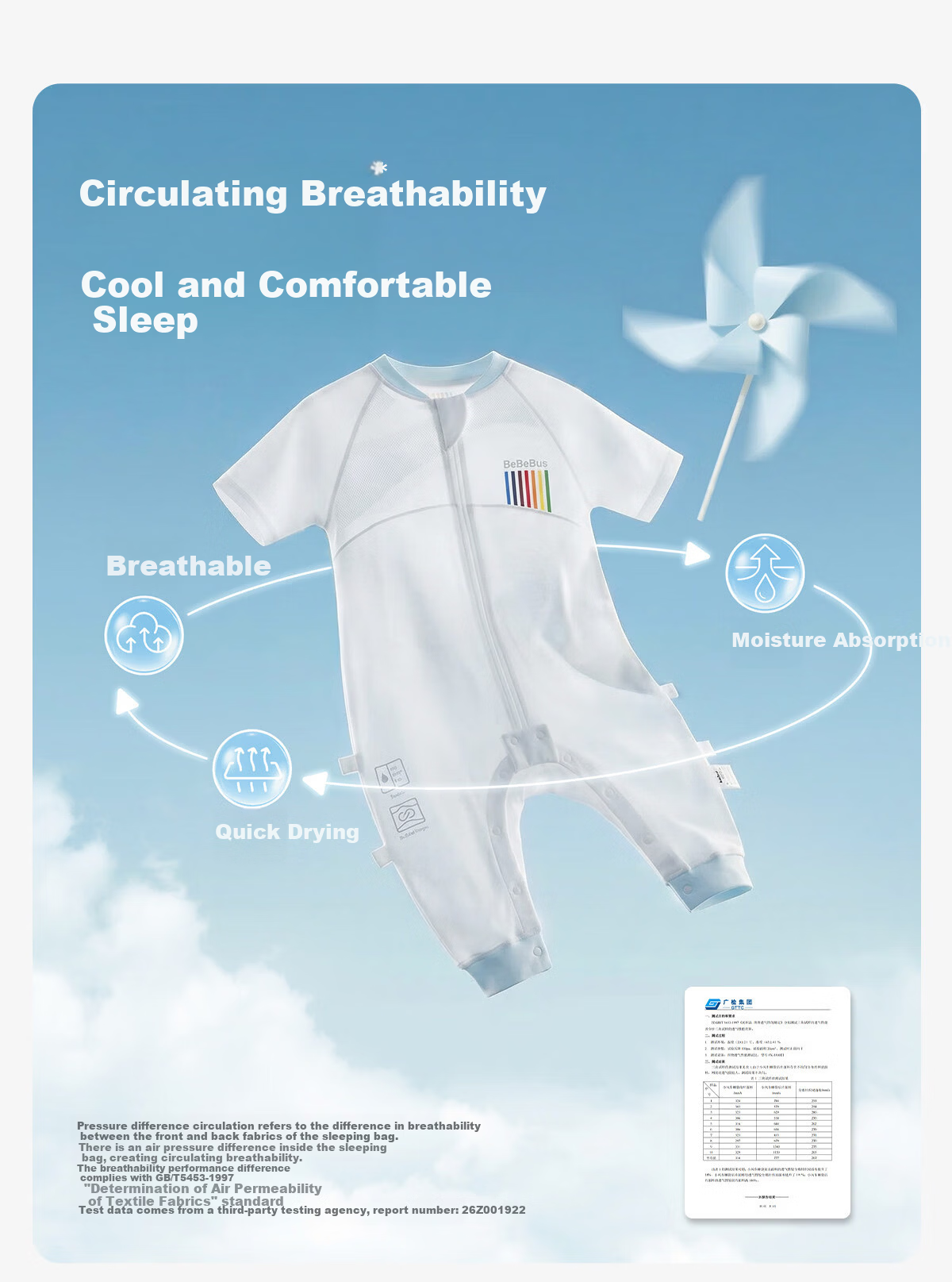 Bebebus Baby Sleeping Bag Small Windmill Spring and Summer Thin Children's Leg-Separated Sleeping Bag Short Sleeve Anti-Kick Quilt Size M 8
