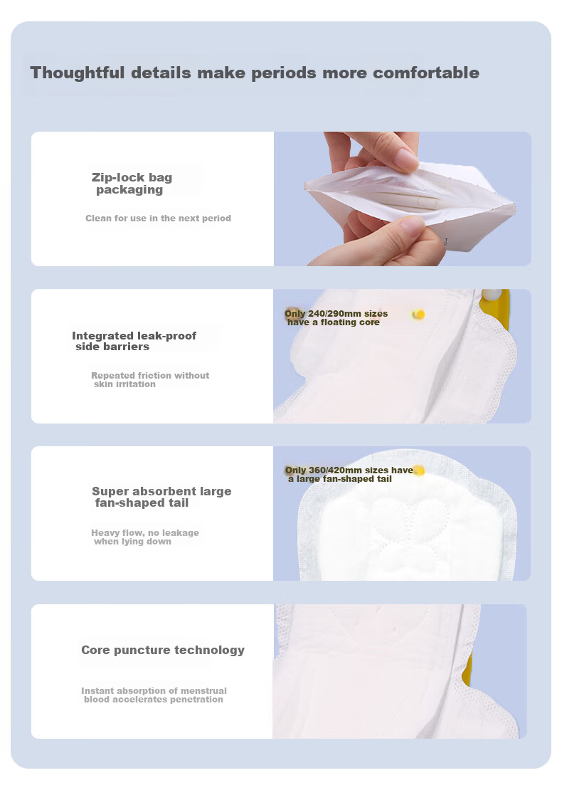 Beishute Ultra Absorbent Cotton Soft Instant Absorption Antibacterial Night Sanitary Pads 360mm 4pcs JD Self-operated Menstrual Pads Trial 13