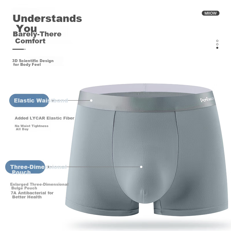 Miiow Men’s Modal Boxer Briefs 10A Mulberry Silk Antibacterial Loose Large Size Four-Point Underwear
