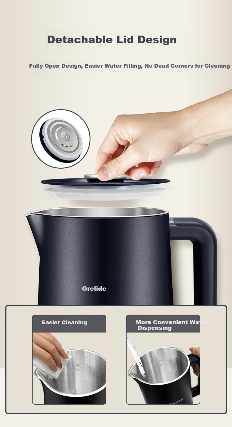 Grelide 316L Stainless Steel Electric Kettle, Insulated Temperature Control Electric Water Boiler, Large Capacity Multi-Temperature Heating Kettle D2217E Jazz Blue 8