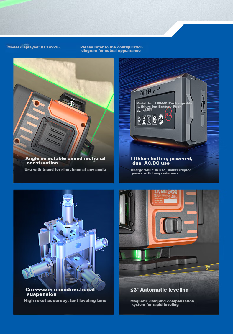 Dongcheng 12-Line Laser Level Infrared High-Precision Auto-Leveling Strong Light Horizontal Laser DTX4V-12QE 2