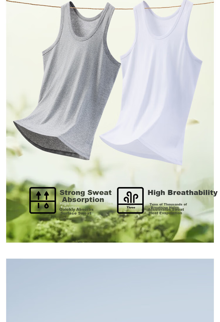 Dushiliren [2-Pack] Men's Tank Top, Pure Cotton Undershirt, Summer Thin Style, 100% Cotton, Sleeveless Sports Vest, 10A Antibacterial 5