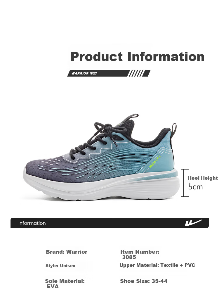 Warrior Men's Sports Shoes 2026 Summer New Soft Sole Lightweight Trendy Running Shoes Black Light Blue Size 39 (245mm) 4