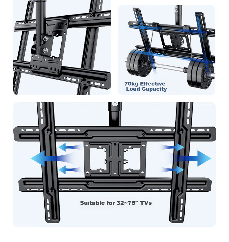 Dongpuli 2.5m 32-75 Inch TV Ceiling Mount Bracket Rotatable Adjustable Multifunctional LCD Monitor Surveillance Pole Wall Mount 4