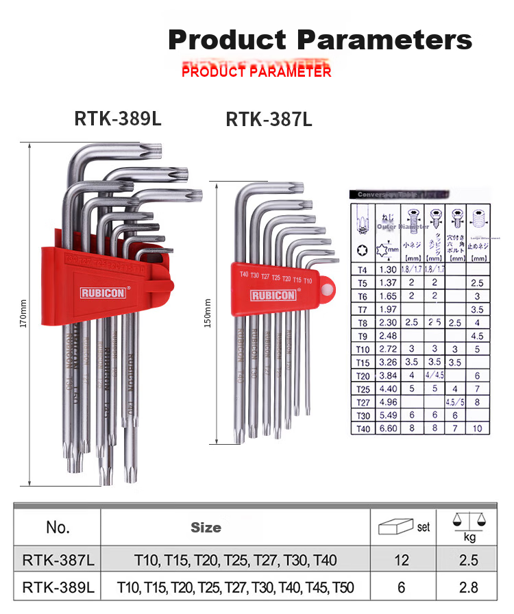 RUBICON Imported Extended Star Hex Key Wrench Set 9-Piece RTK-389L 5