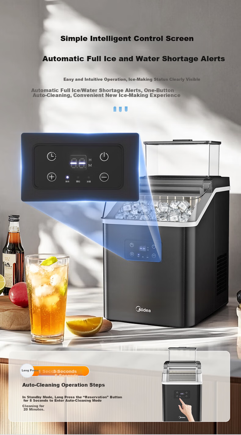 Midea Ice Maker Home Cube Ice Stainless Steel Mini Ice Machine Dormitory Ice Cube Automatic Cleaning Office Appointment Ice Making Cold Drink MBJ-20F17TE 5