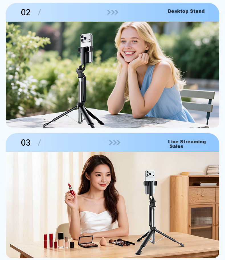 Zhiguozhe Dual-Light Selfie Stick Travel Compact Portable Phone Holder 360-Degree Rotating Anti-Shake Automatic Tripod Follow Shooting Photography Tool Concert 40