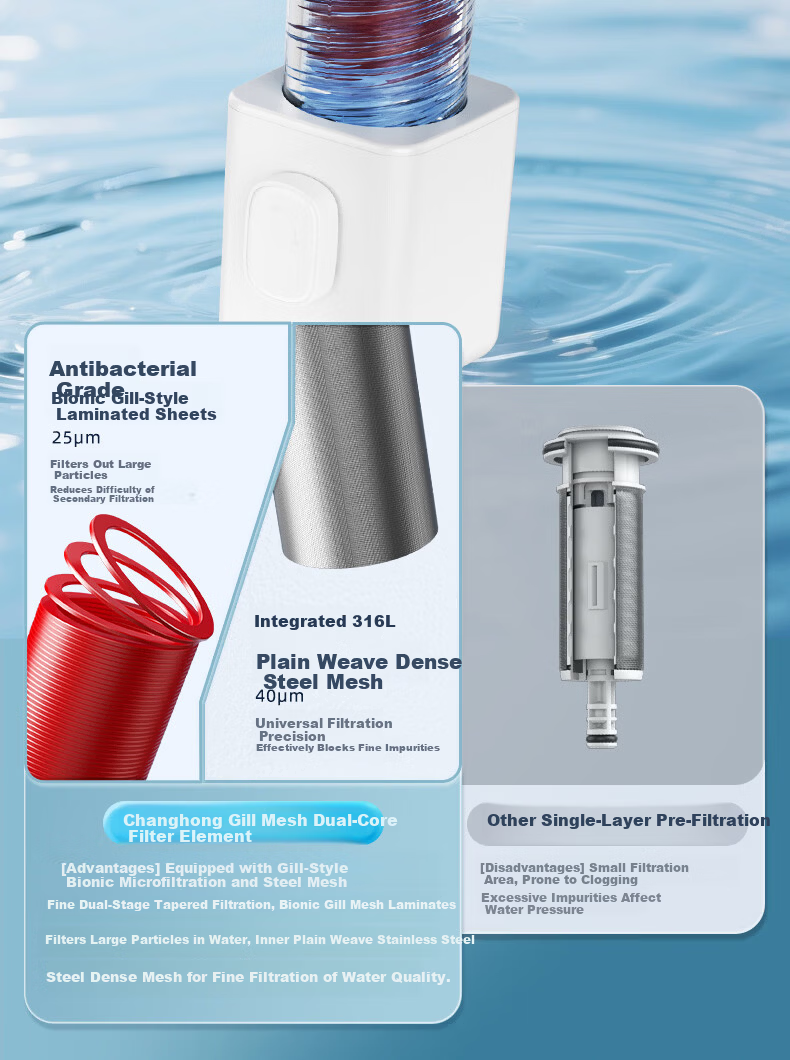 CHANGHONG 25 Micron Pre-Filter Bionic Fish Gill Disc Antibacterial Automatic Backwash Pressure Gauge Whole House High Flow Water Purifier Top 10 Water Purifier 7
