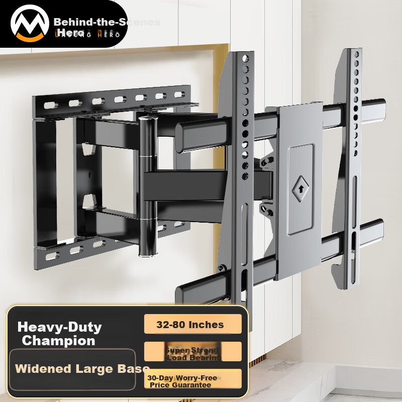 Behind the Scenes Hero TV Telescopic Rotating Mount 37-80 Inch Large Screen Wall Bracket Universal TV Mount Rotatable Telescopic Stand Compatible with Hisense, Skyworth, Samsung, Sony, Konka, Changhon