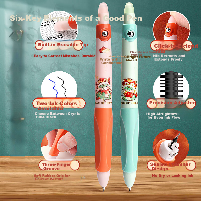 Kaba Bear Erasable Pen Retractable Blue Heat Erasable Correct Posture Ink Cartridge Pen for 3rd to 6th Grade Elementary Students Cute Pet Partner