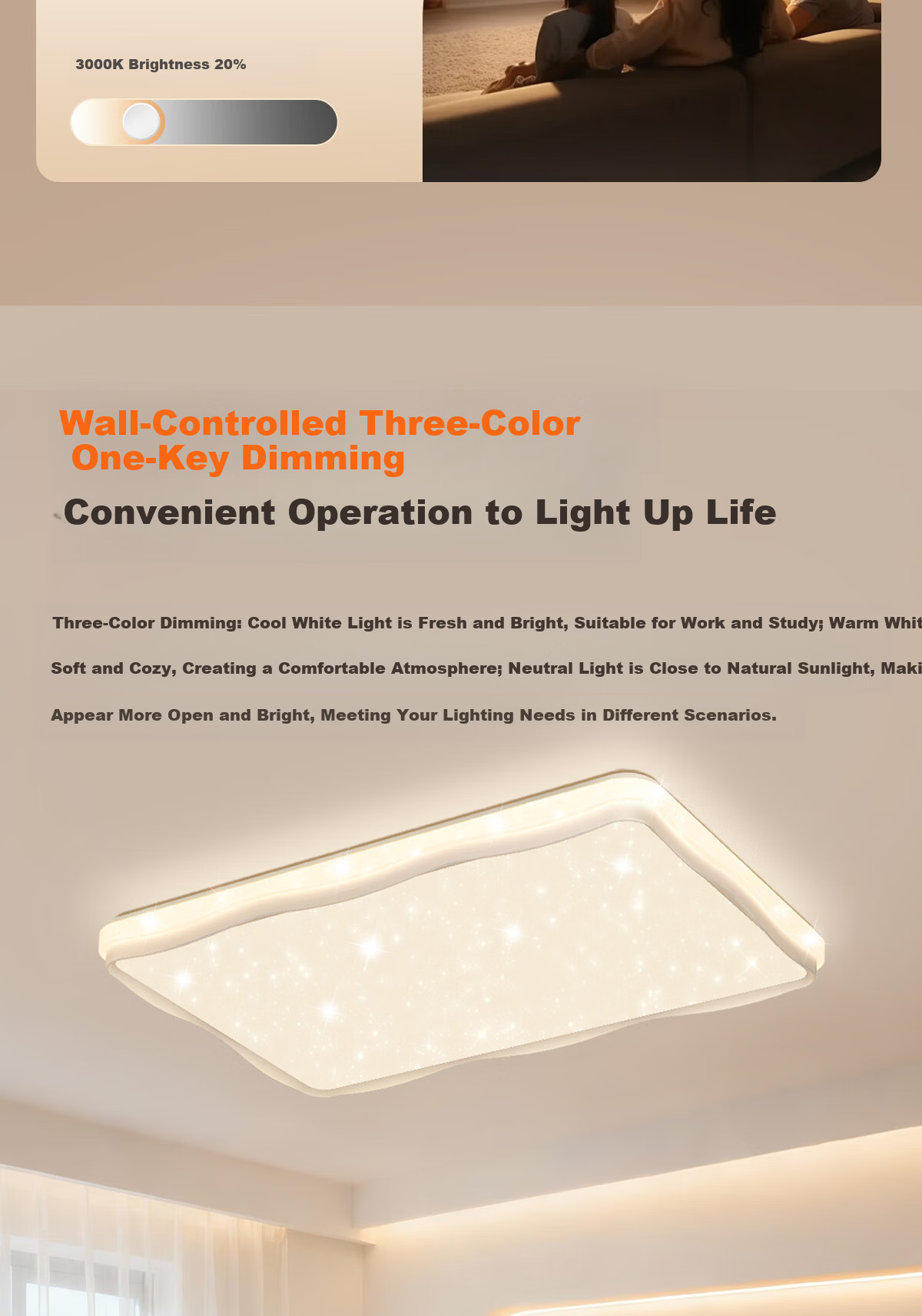 Kuka LED Ceiling Light Cream Style Eye Protection Cree Source Living Room Bedroom 50cm Round - Three Colors [Installation Included] 29
