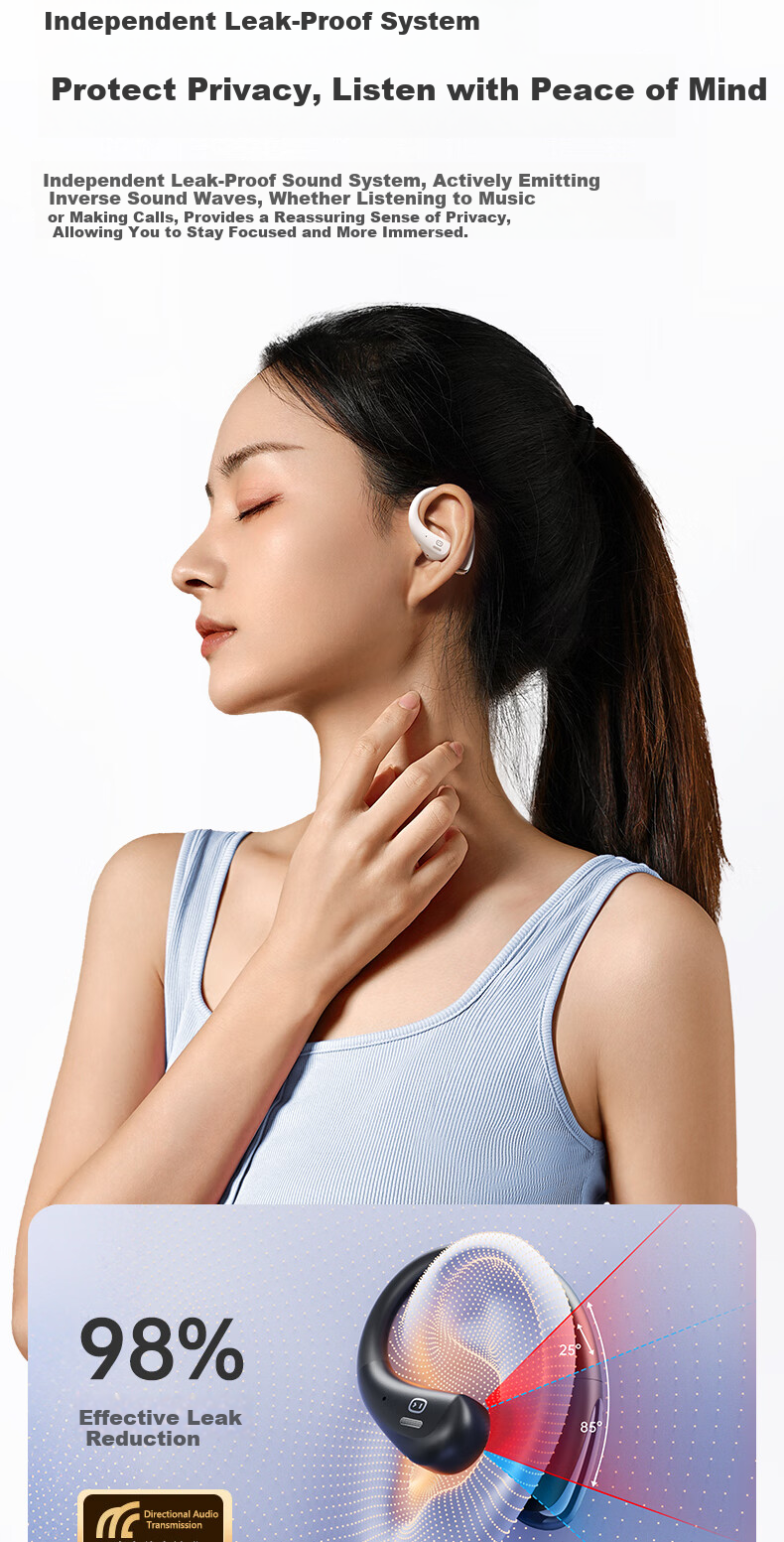 Xiaodu [Deng Kaitong Edition] S200PRO Bluetooth Earphones Air Conduction Concept Long Battery Life Wireless Sports Ear-Hook Compatible with Apple Huawei Blue 8