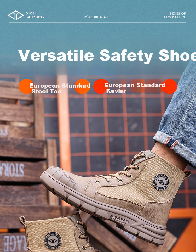 Dinggu Safety Work Shoes Anti-Smash Anti-Puncture Steel Toe High-Top Men's Comfortable Brown All-Season Model 1316ZongGD38 1