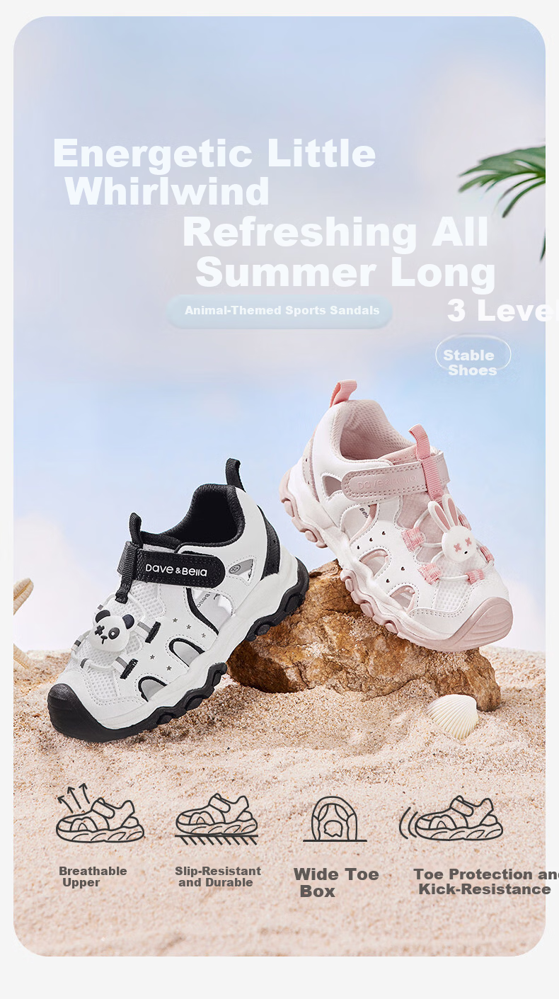 DAVE & BELLA Kids Mesh Sandals Boys Summer Non-Slip Sports Shoes Girls Breathable Shoes 1