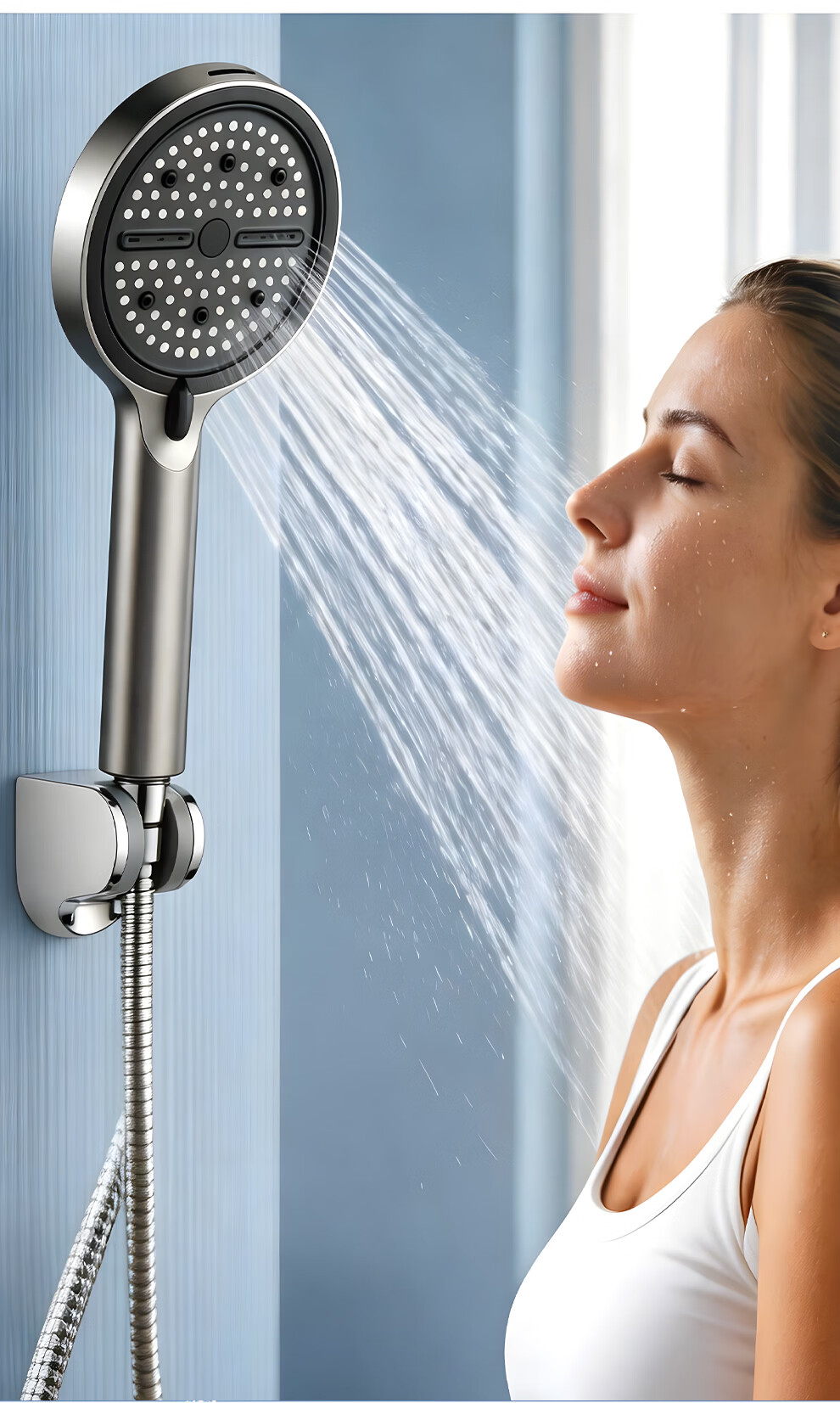 Songjing Pressurized Shower Head 13CM Large Panel Bathroom Home Six-Mode Massage Handheld Showerhead with Filter 9