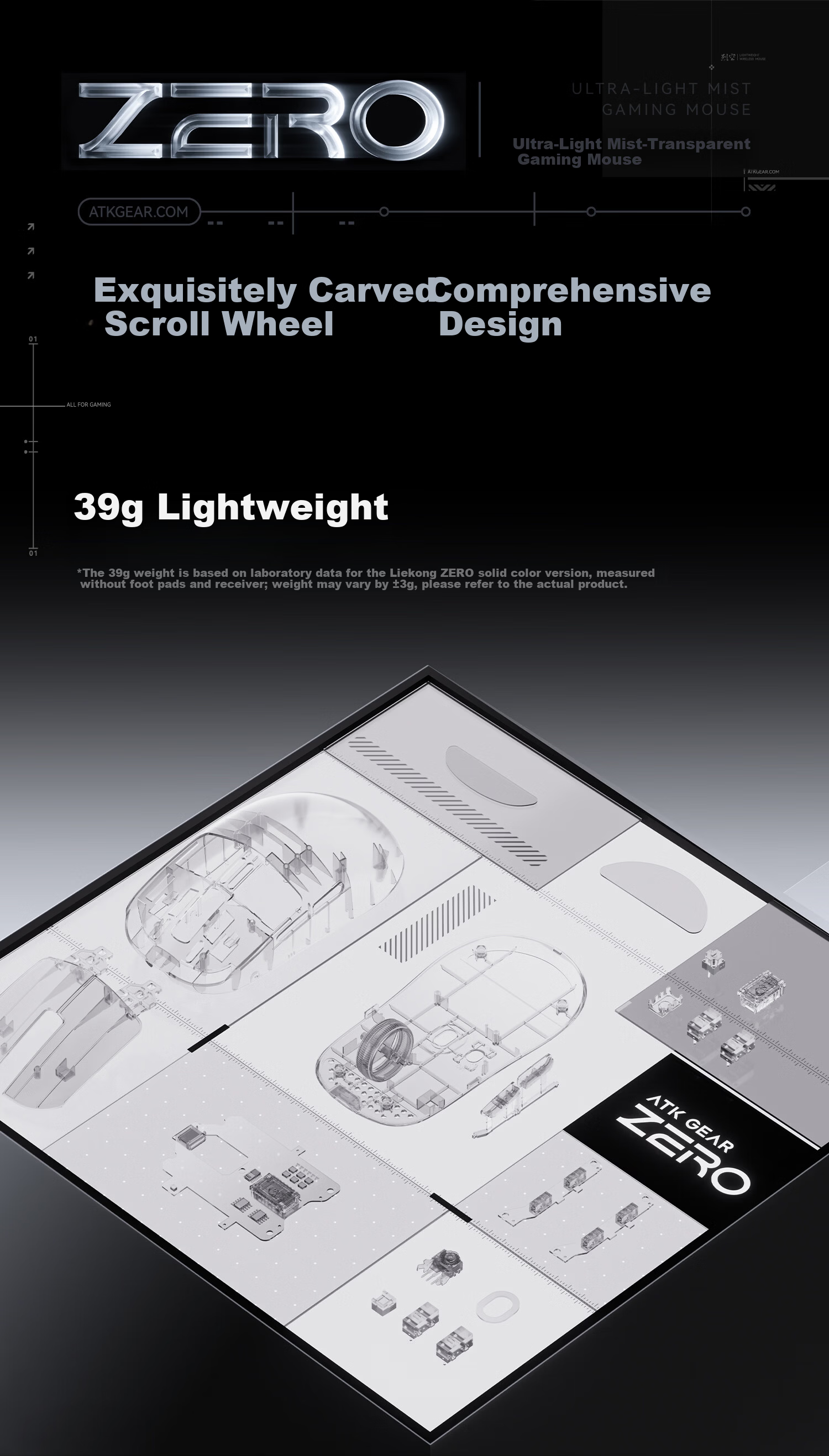 ATK LieKong ZERO Wireless Mouse Wired/Wireless Dual-Mode Lightweight Ergonomic Gaming Office Mouse ZERO White Transparent 4