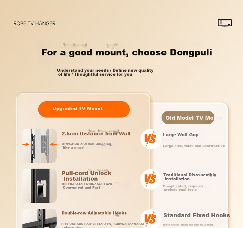 Dongpuli 75-100 Inch Ultra-Thin Embedded Large Screen TV Telescopic Rotatable Folding Wall Mount Bracket Compatible with 85 Inch Xiaomi Hisense TCL Skyworth TVs, Socket and Speaker Friendly 3