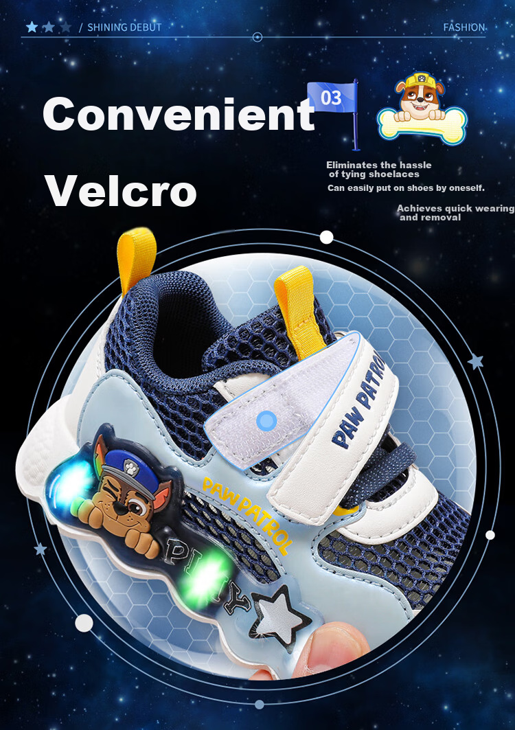 PAW PATROL Casual Shoes, Large Mesh Breathable, Summer New Style Children's Sneakers, Lightweight Comfortable Soft-Soled Versatile Light-Up Walking Shoes 7