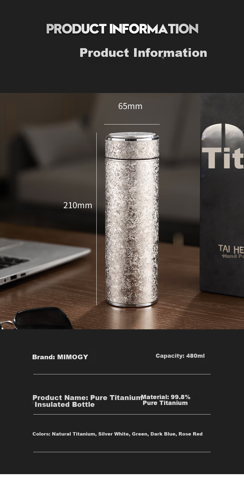 IMOGY Pure Titanium Insulated Double-Layer Tea Separation Cup High-Value Business Portable Car Water Bottle 12