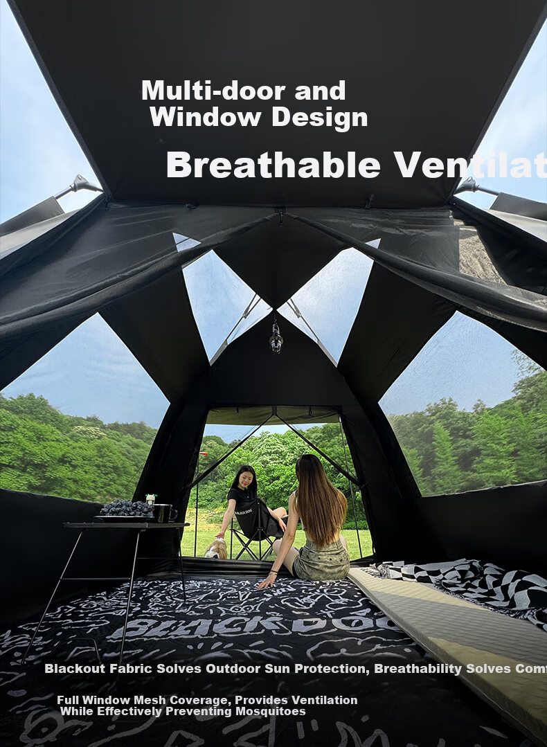 Black Dog Automatic Tent Two Doors Two Windows Rainproof Thickened Camping Sunshade Park Tent Mocha Latte 9