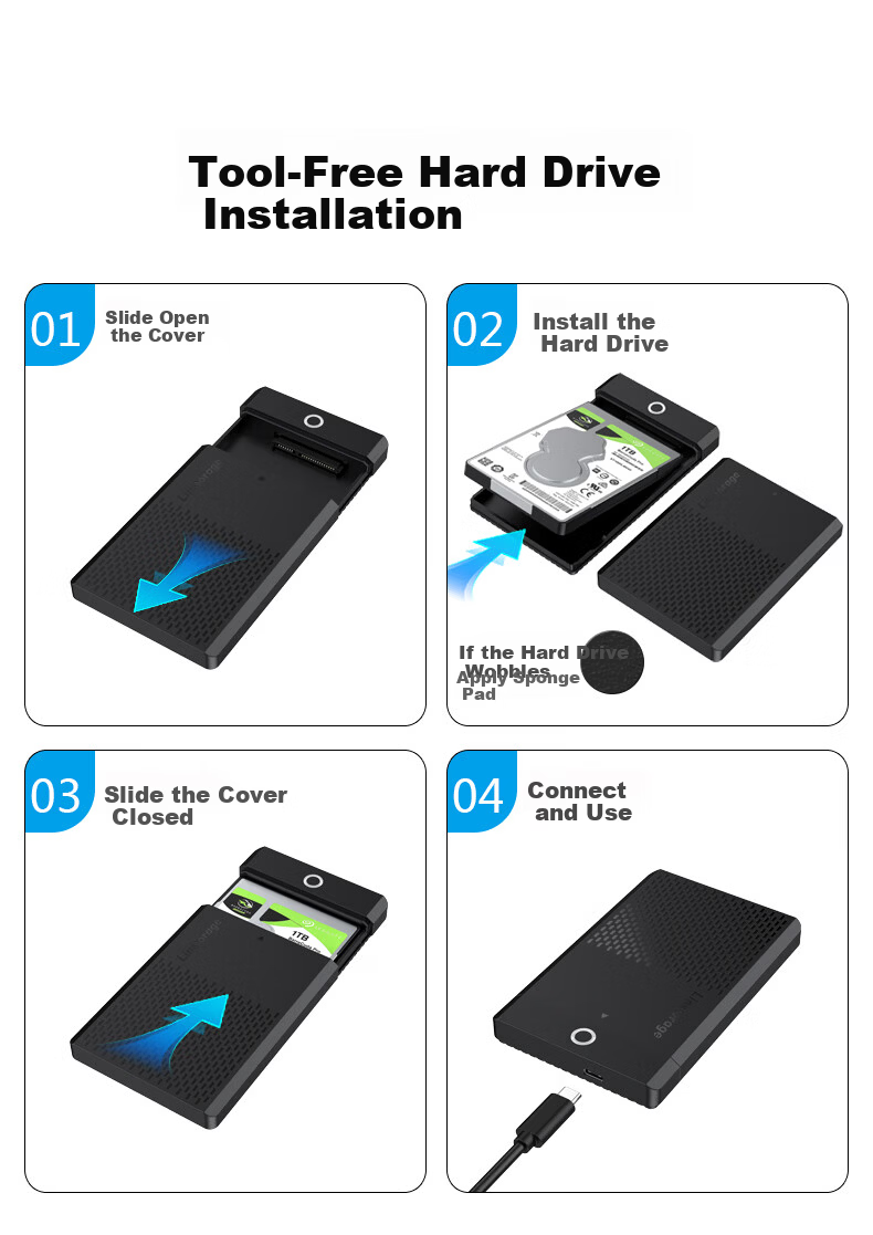 LINSTORAGE RGB Metal 2.5-Inch SATA External Hard Drive Enclosure for Laptops, Mechanical SSD And Solid State Drive, USB External Case 8