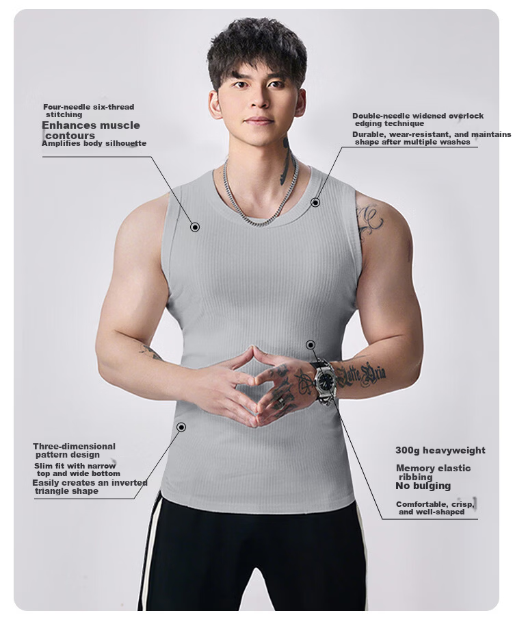 FitonTon Men's Summer Sports Tank Top 10A Antibacterial Trendy Fitness Comfortable Stretch Ribbed Sweatshirt Heather Gray 2XL 2