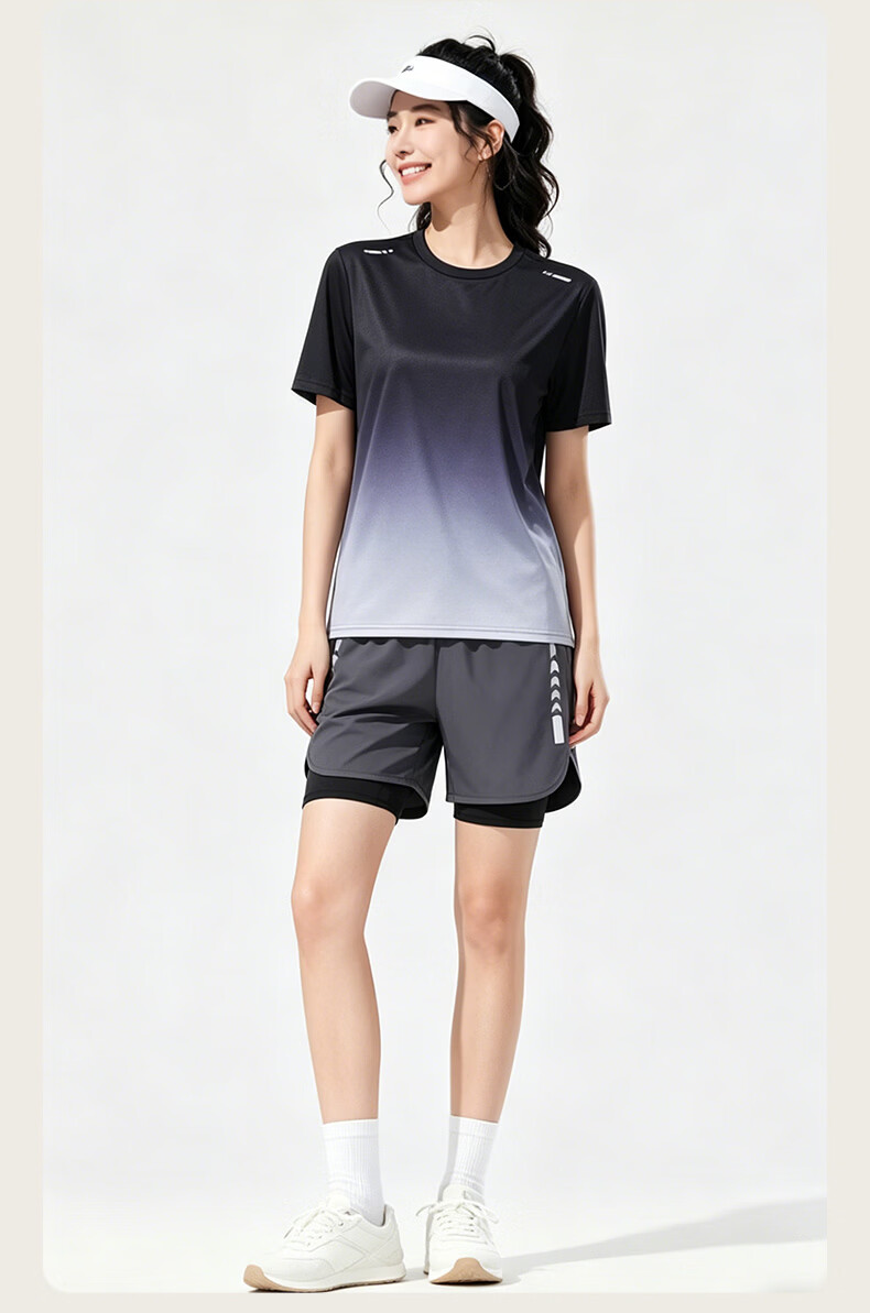 VICTORIATOURIST Women's Summer Running Sports Set Quick-Dry Ice Silk Short Sleeve T-Shirt and Shorts Fitness Badminton Training Apparel 17