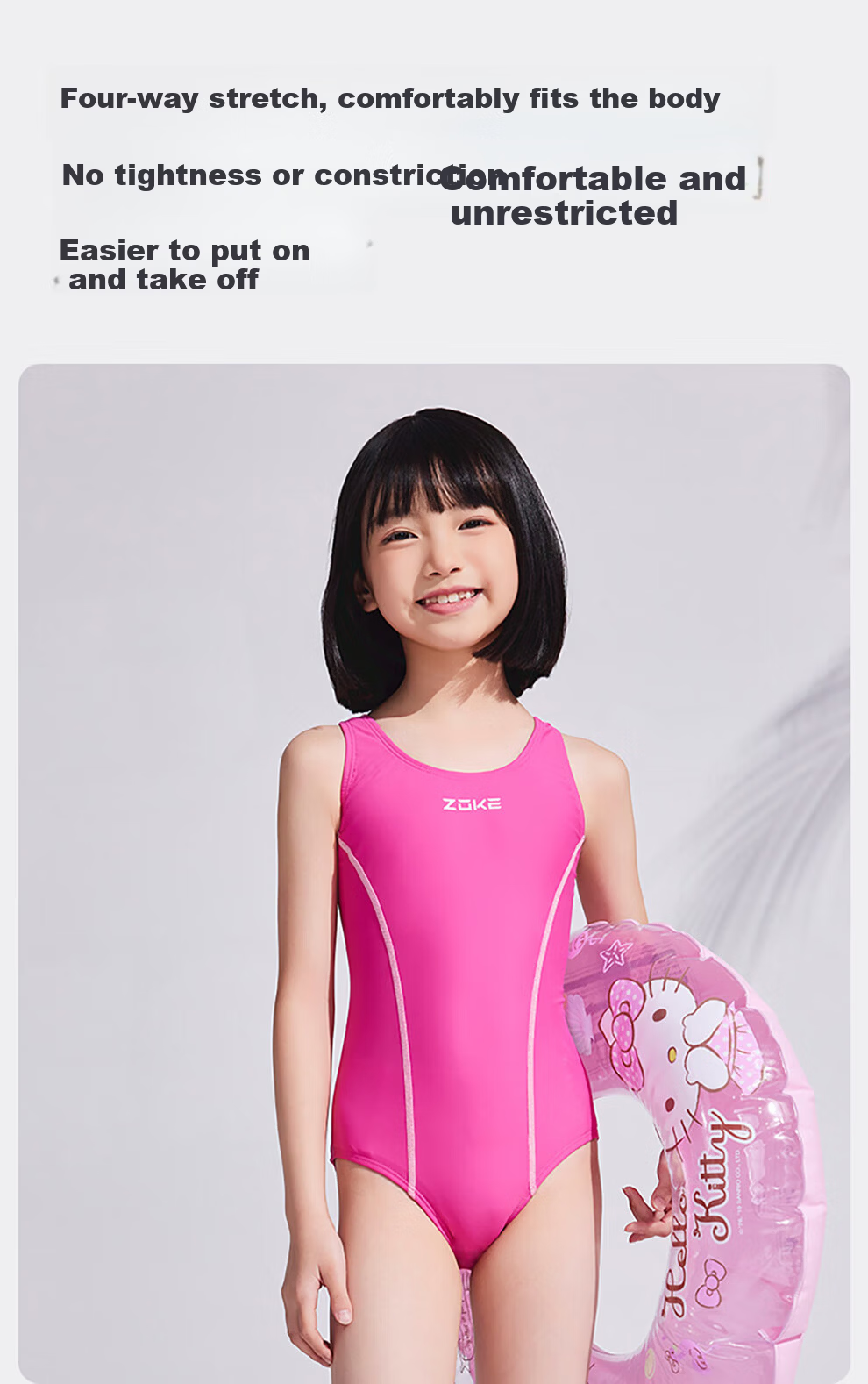 ZOKE Youth Children's Swimsuit Girls One-Piece Triangle Professional Competitive Training 122504101 Black/Rose Red Size 10 2