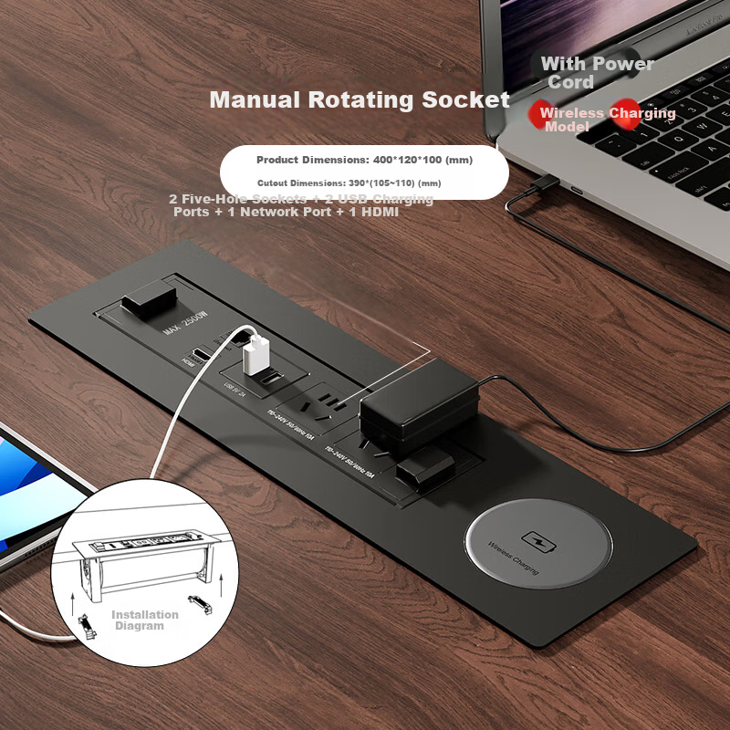 Comfort Embedded Desktop Power Strip Hidden Office Desk Multimedia Built-in Socket