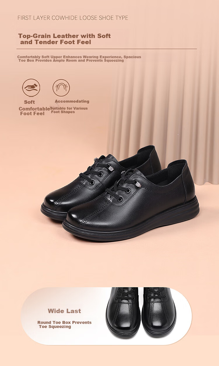 Red Dragonfly Women's New British Style Casual Comfortable Leather Breathable Soft Sole Commuting Work Shoes WTB353851 Black Size 38 3