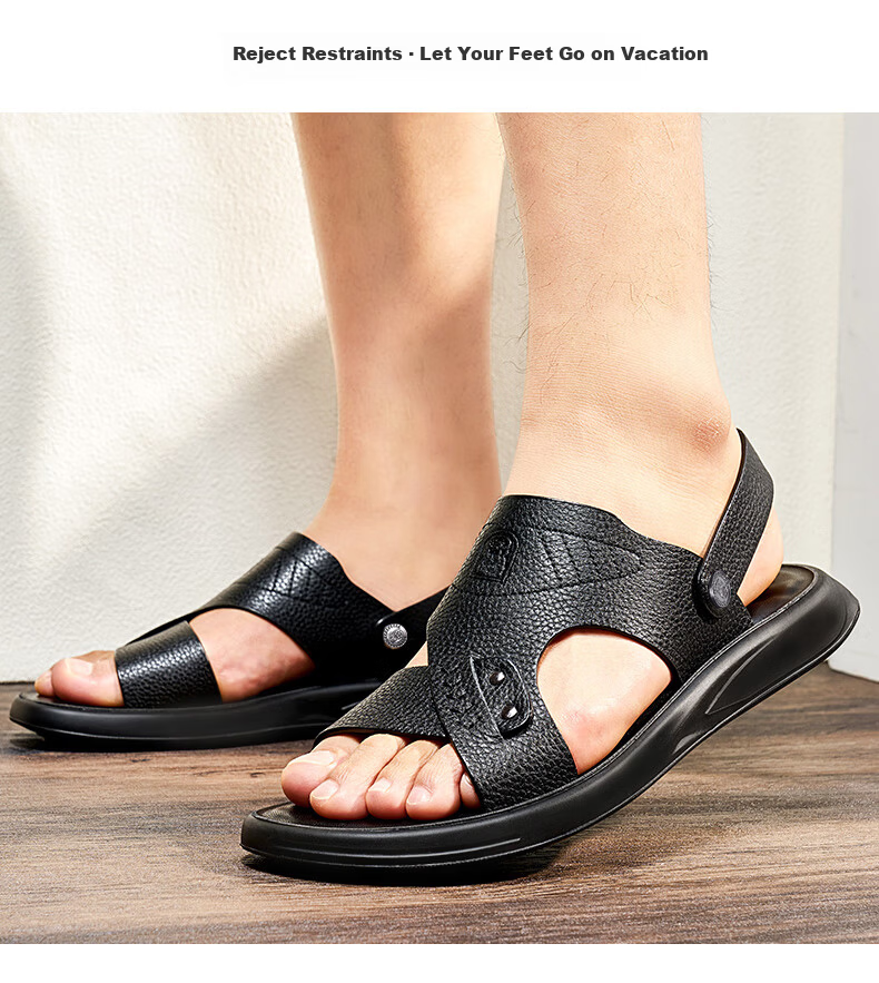 LAORENTOU Men's Summer Sandals Beach Shoes First Layer Cowhide Dual-Use Leather Sandals A90125 Brown Size 44 5