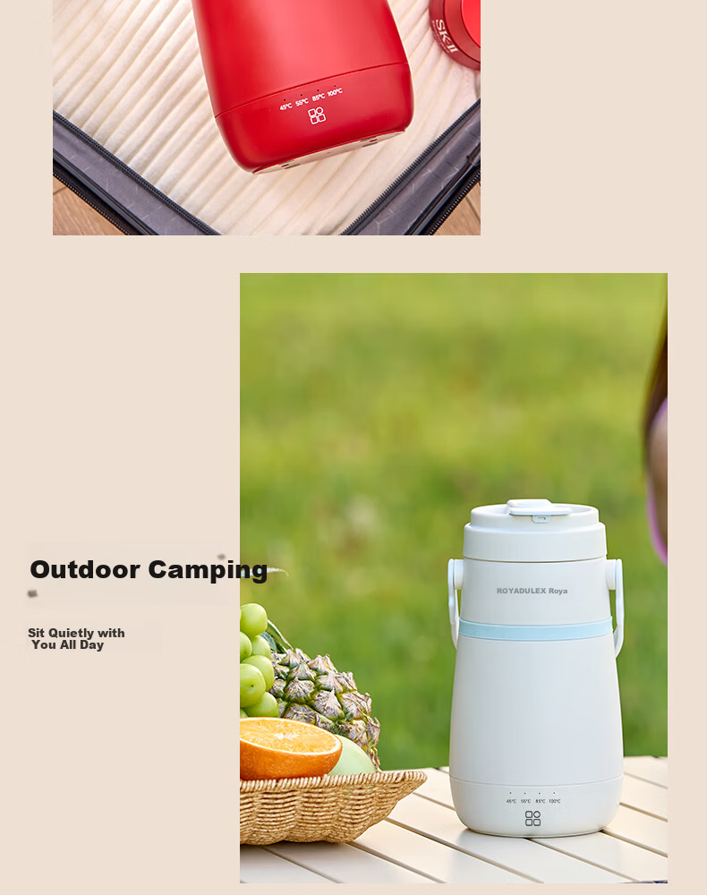 ROYALTY LINE Portable Electric Kettle Travel Hotel Electric Water Boiler Thermostatic Outdoor Insulated Health Electric Stew Cup 600ml Victory Red 13