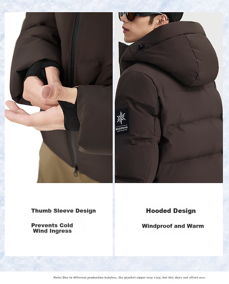 BOSIDENG Off-Season Down Jacket Ice and Snow Sports Series Short Hooded 90% Down Thickened Student Puffer Coat 12