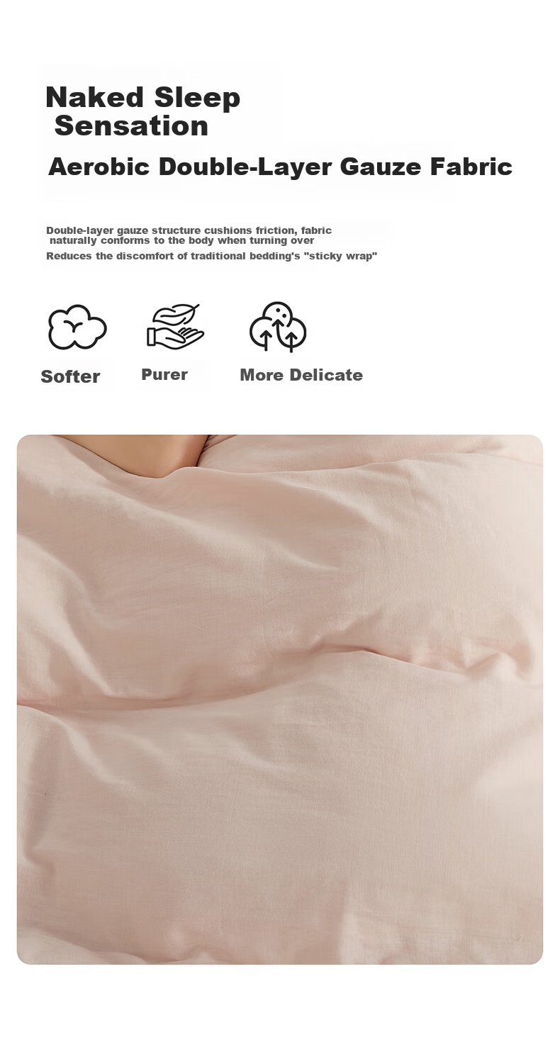 BEYOND Home Textiles Class A Pure Cotton Four-Piece Bedding Set with Double-Layer Gauze Pure Cotton Duvet Cover And Bedsheet for 1.8m Bed, Floral Home Decor 3