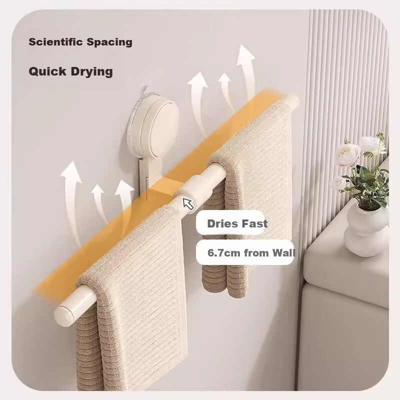 Muya Suction Cup Towel Rack Bathroom No-Drill Towel Bar Storage Shelf Washroom Towel Holder Organizer