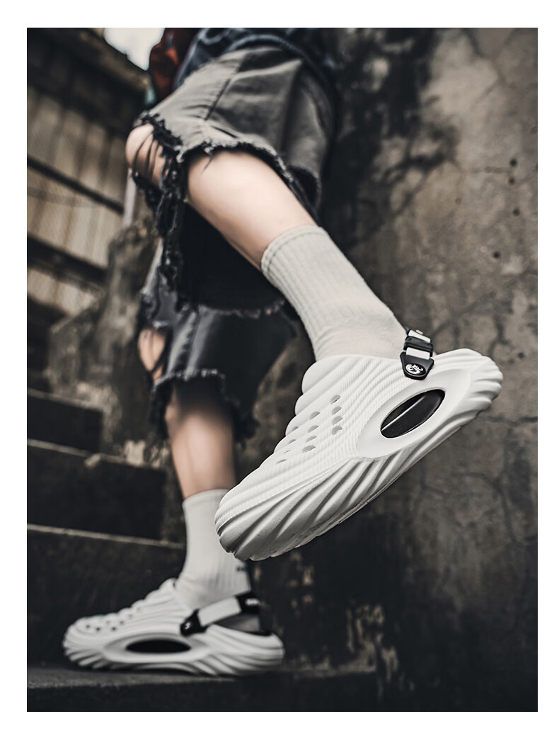 TonLion Men's Summer 2026 Hole Shoes Casual Beach Outdoor Dual-Use Sandals Fashion Black White Size 37/38 9