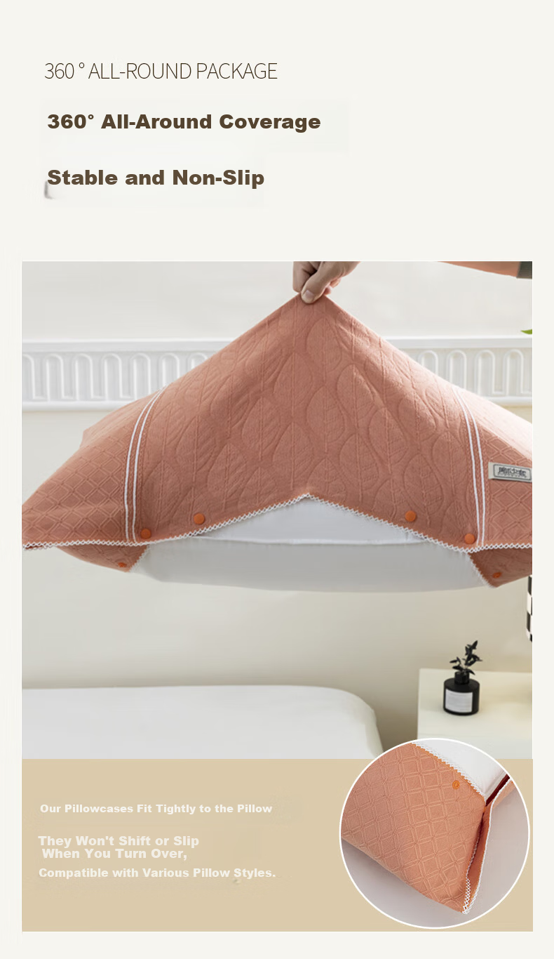 Hengyuanxiang Magic Pillowcase and Towel Set Pure Cotton Non-Slip Buckle Memory Pillowcase Amber Orange Pair 1