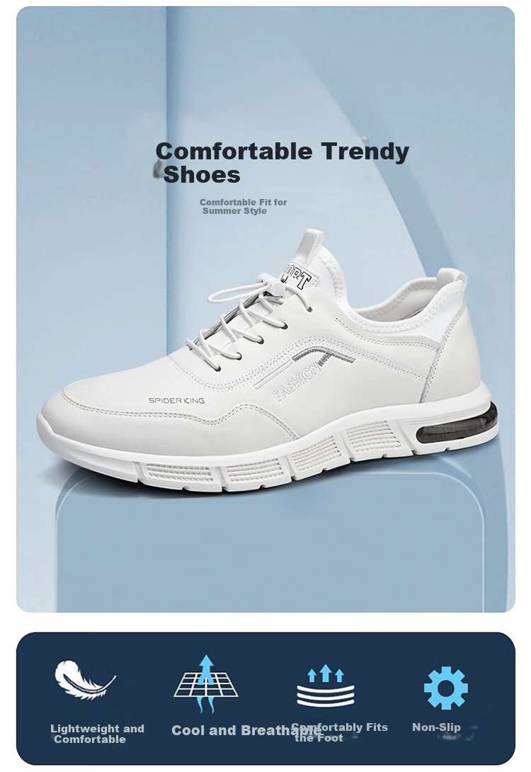 SPIDER KING Men's First Layer Cowhide Soft Surface Soft Sole Sports Shoes Lightweight Durable Casual Shoes 02965 White Size 40 2