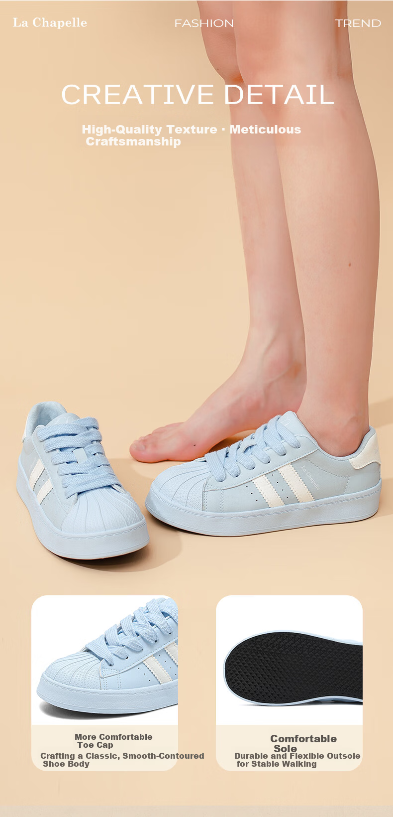 La Chapelle Women's Casual Sneakers Soft Sole Sport White Shoes A080BR White Size 39 2