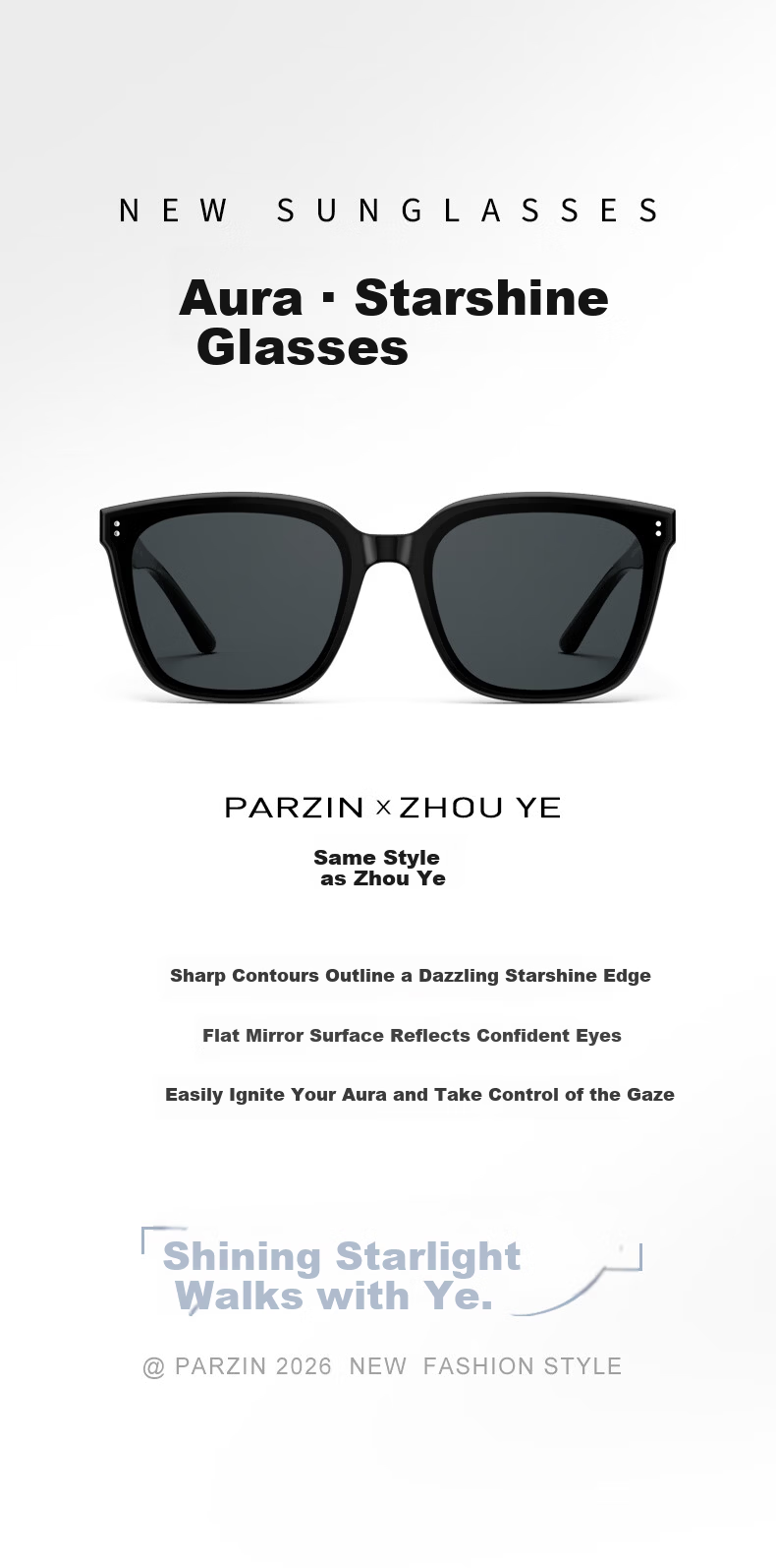 PARZIN Polarized Sunglasses Women Zhou Ye Same Style Starry Frame Black Square UV Protection Driving Sunglasses Men PZ91721 2