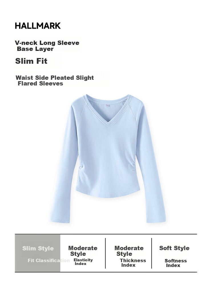 Baleno V-Neck Slim Fit Pleated Long Sleeve T-Shirt for Women 2026 Autumn Winter New Soft Comfortable Brushed Warm Base Layer 5