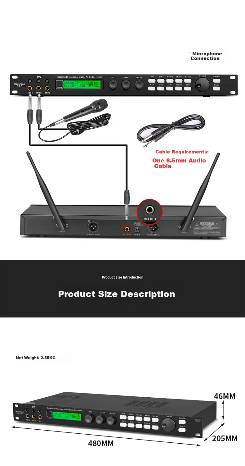 Depusheng X5 Professional KTV Preamp Effects Processor Digital Audio Processor Stage Singing Conference Home Karaoke Reverb Mixer Anti-Howling Suppression Home Effects Processor 13