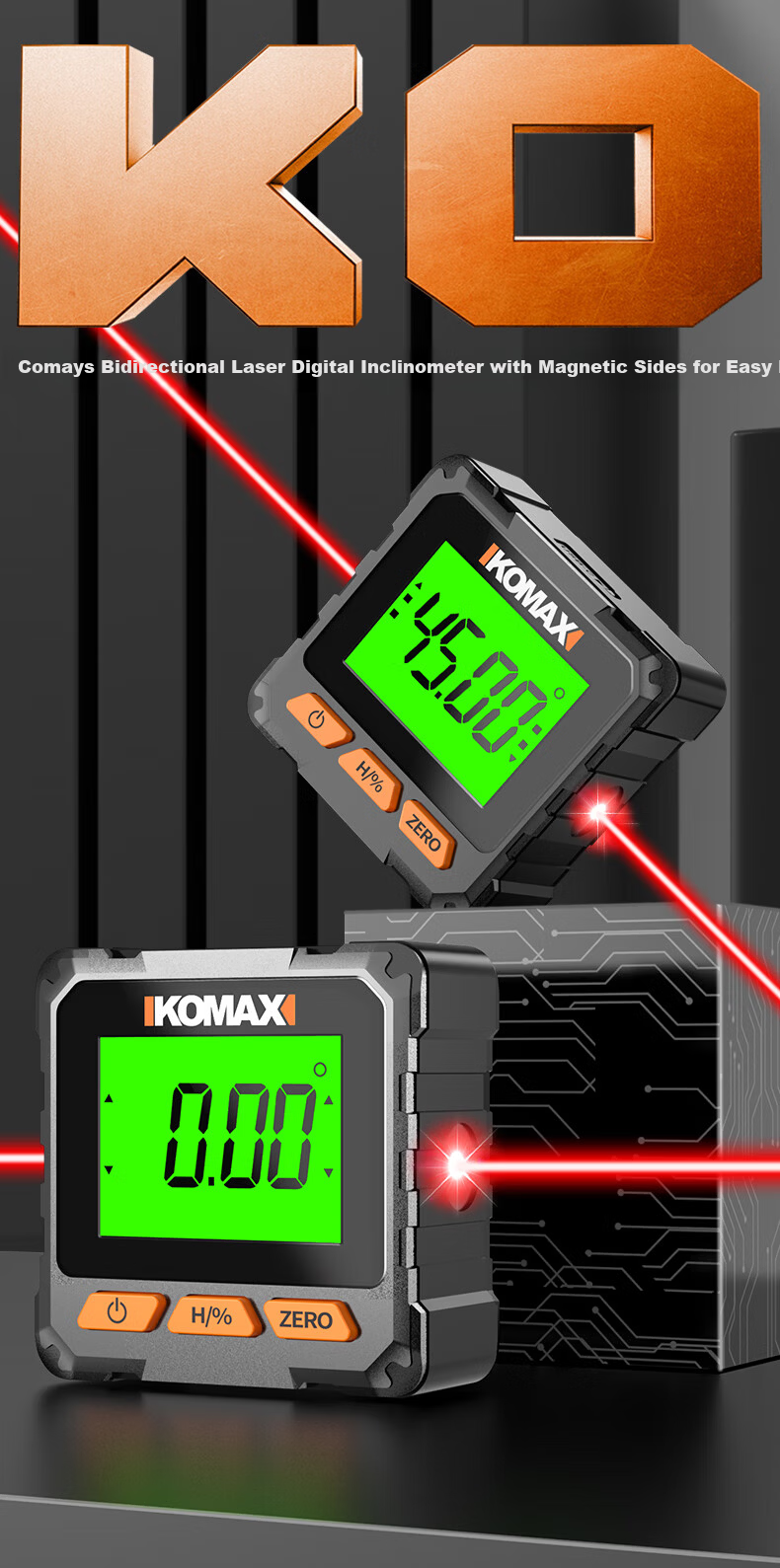 KOMAX High-Precision Digital Inclinometer Laser Level Small New Magnetic Angle Meter Multifunctional Slope Ruler 5