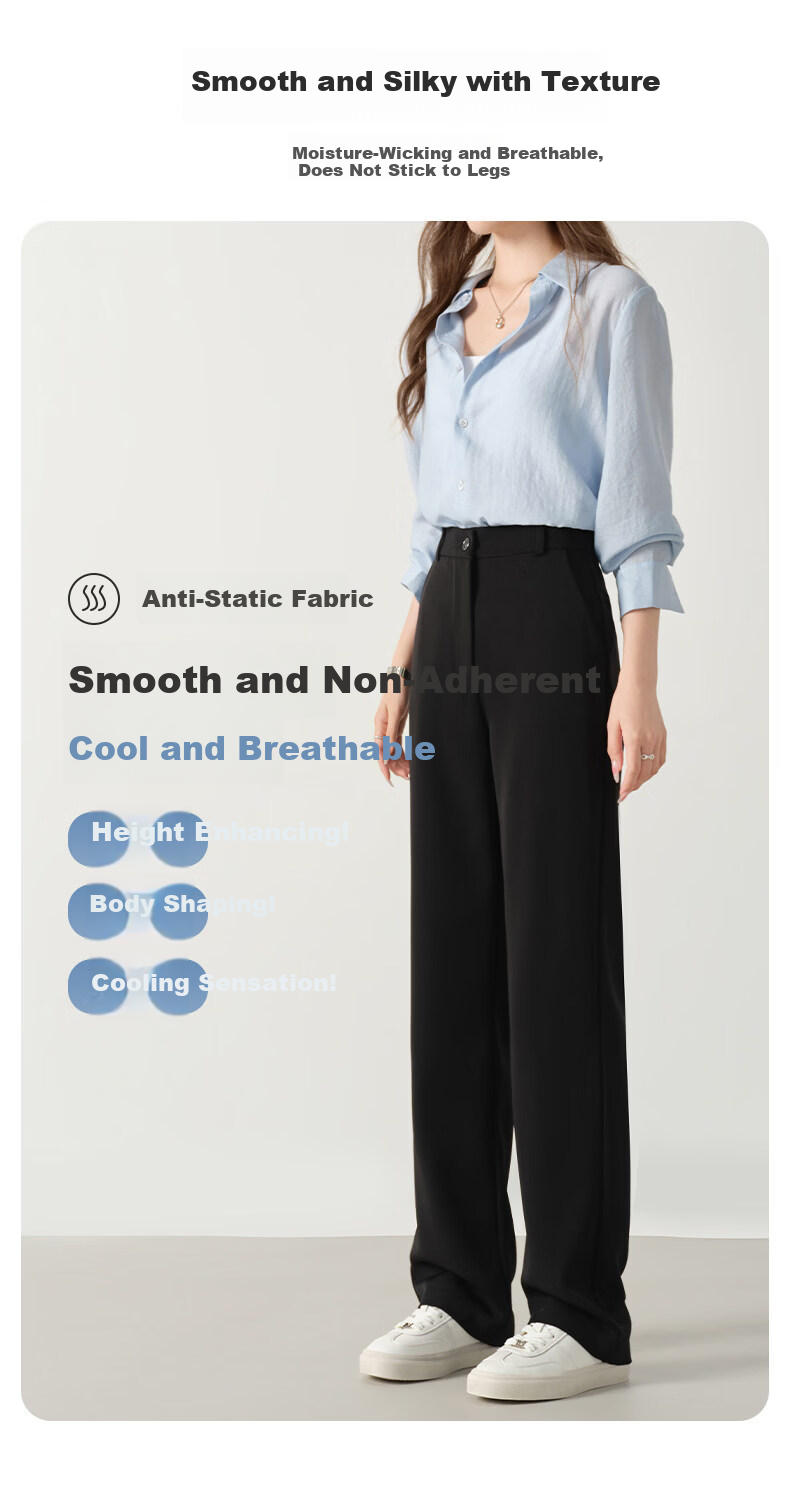 Langsha Women's Summer New Small Size Casual Suit Pants Formal Commuter Wide-Leg Slim High-Quality Trousers 12