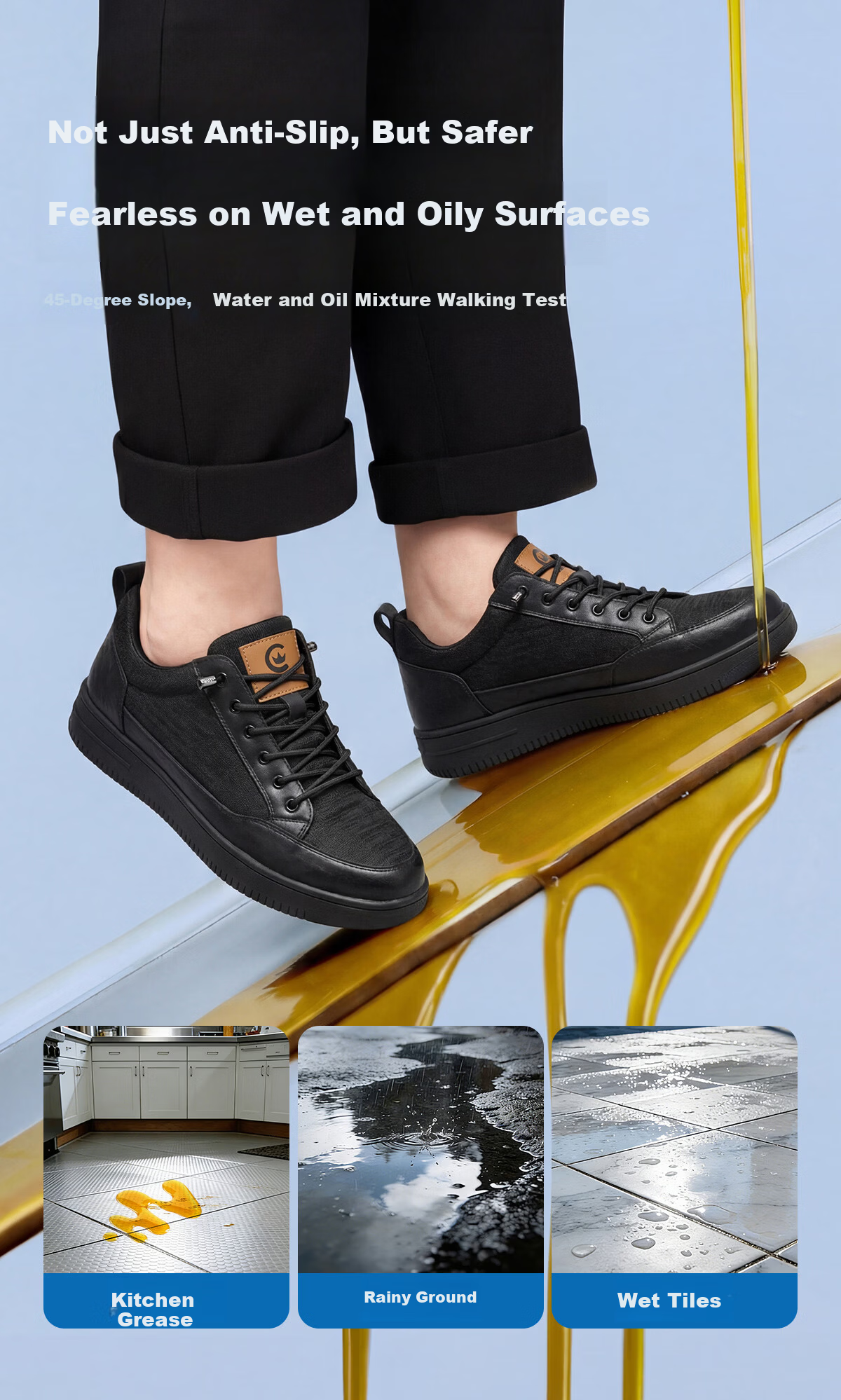 ChuWang Non-Slip Waterproof Oil-Resistant Chef Shoes Kitchen Work Casual Sneakers Men C1 Leather 41 12