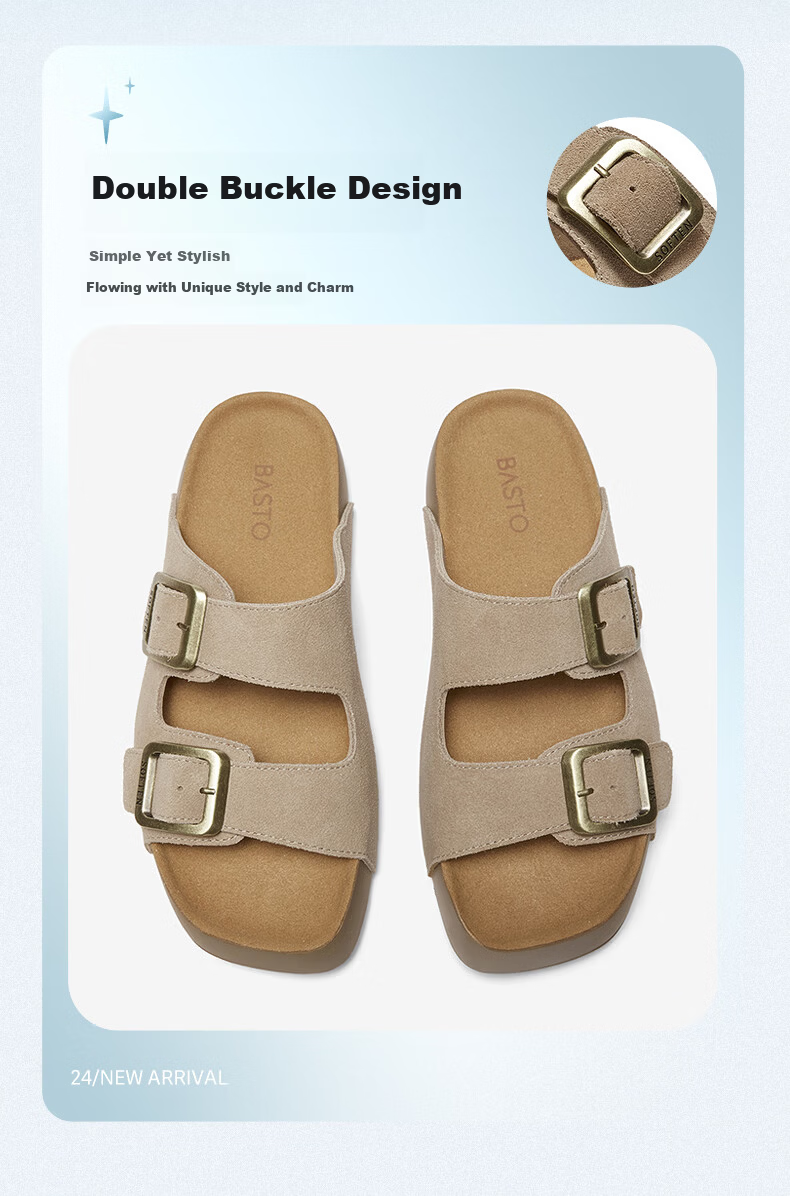 BASTO 26 Summer Birkenshoes Simple Outdoor Casual Women's Slippers T9361BT6 Gray 38 6