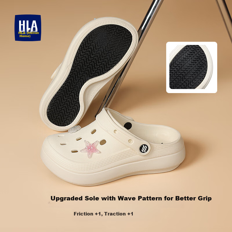 HLA Women's Hole Shoes Thick Sole Height Increasing Lightweight Sandals Beach Slippers HDATXW2DEG009 Black Size 37